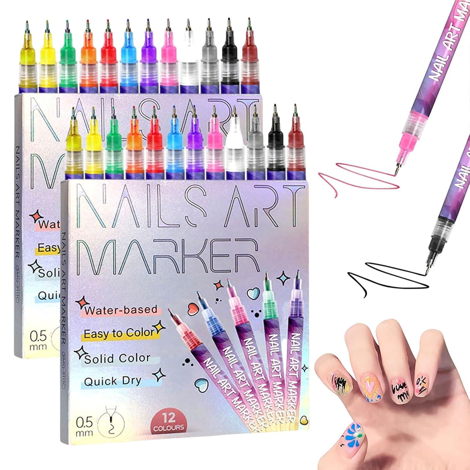 Amazon.com: 12 Colors Nail Art Pens Set, Nail Art Markers Polish